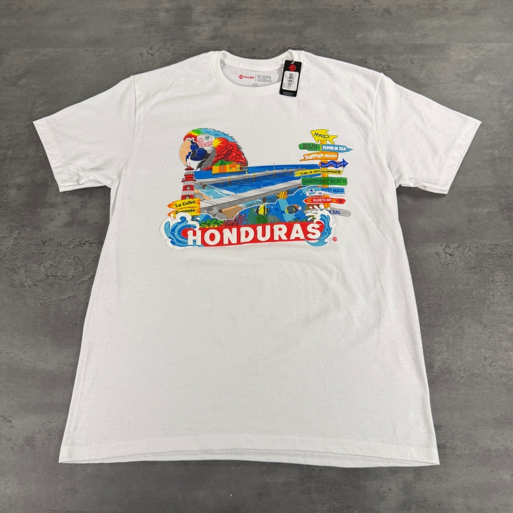 Honduras Macaw Graphic T Shirt Medium White Souvenir Beach Travel Tee Travel